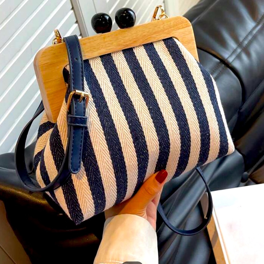 Striped canvas handbag